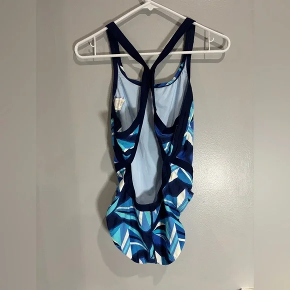 Nike Womens One Piece Bathing Suit Geometric Pattern Criss Cross Back Women’s 10 - Picture 3 of 5